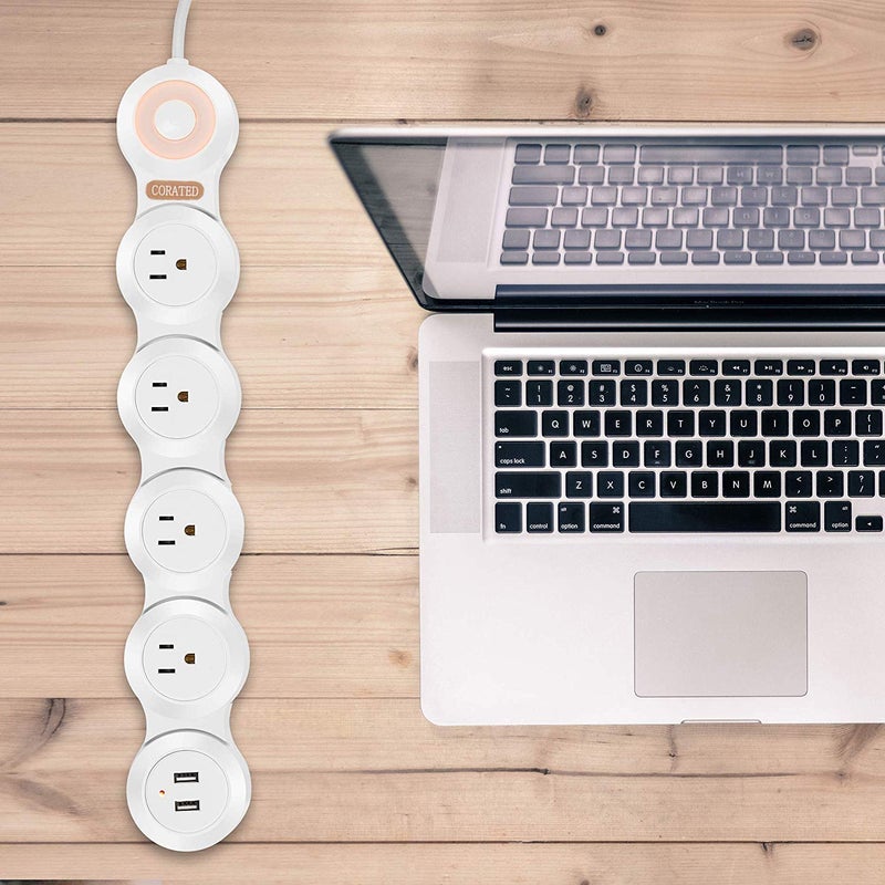 CORATED Flexible Surge Protector Power Strip with 2 USB Ports and 4 Outlets for Home, Office and Travel (9Ft Long Cord, White) - Image 5
